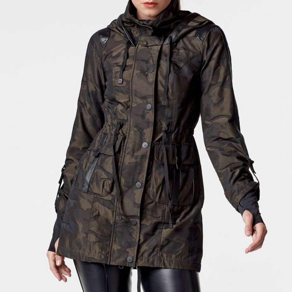 Blanc Noir Green and Black Utility Jacket with Stand-Up Collar